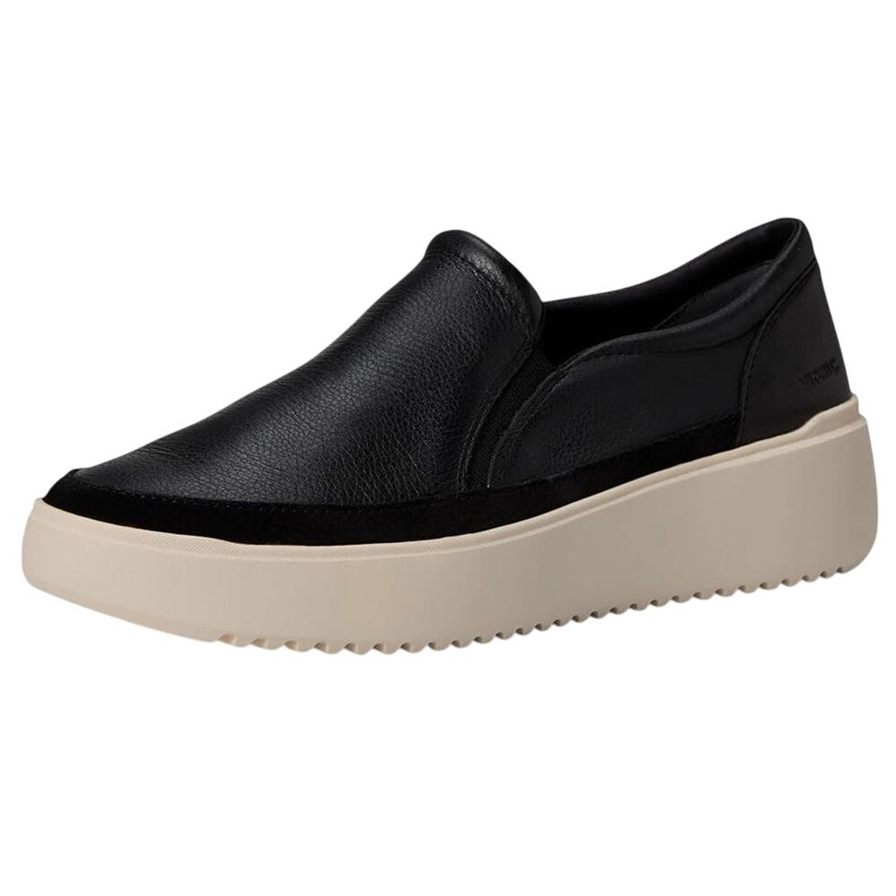 Vionic Womens Kearny Sneakers Size 8.5 Wide Black Leather Slip-On NWOB